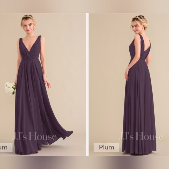 JJs House Dresses & Skirts - A Line Pleated Chiffon Dress V Neckline - Plum Waist 16